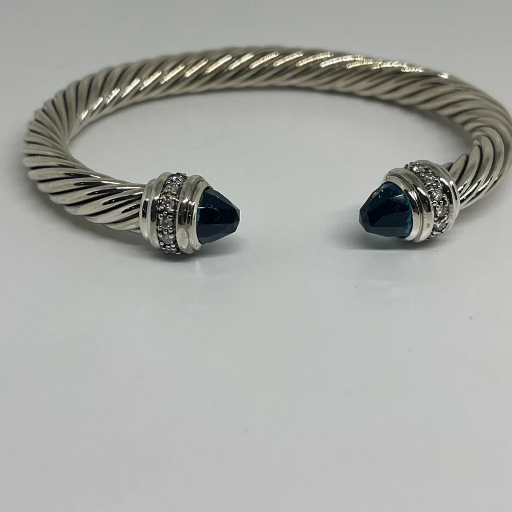 David Yurman Bracelet Sterling Silver with Hampton Blue Topaz and Diamonds, 7mm - Picture 2 of 10